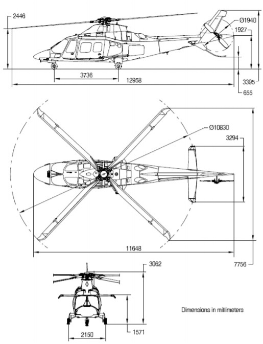 Agusta A109 Grand dimensions